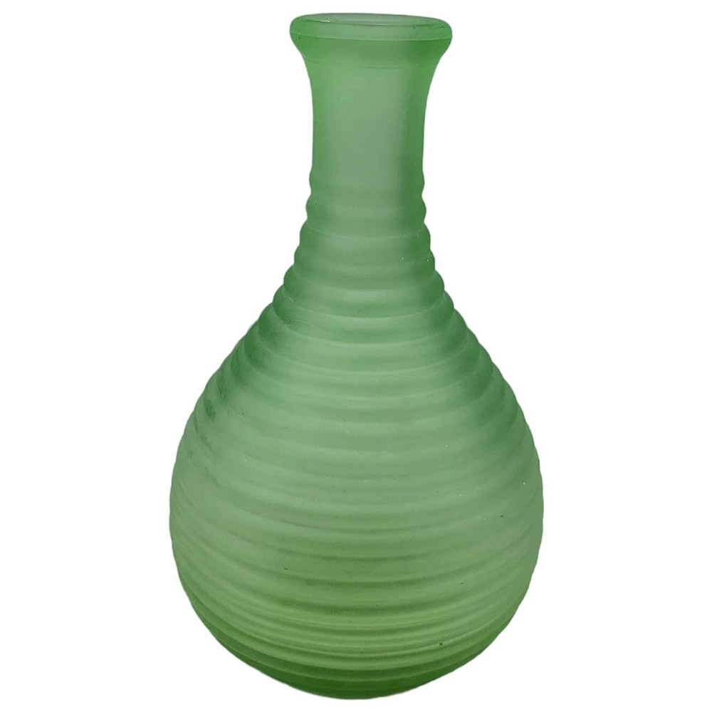 Vintage Uranium Glass Vase Frigidaire Green Satin Ribbed  1930s Bottle 9"